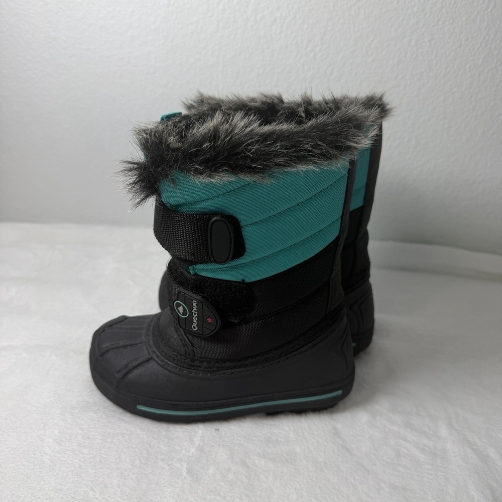 Quechua Little Kids Snow Boots Size 10 Black And Teal Faux Fur Lining Activewear - Picture 3 of 8